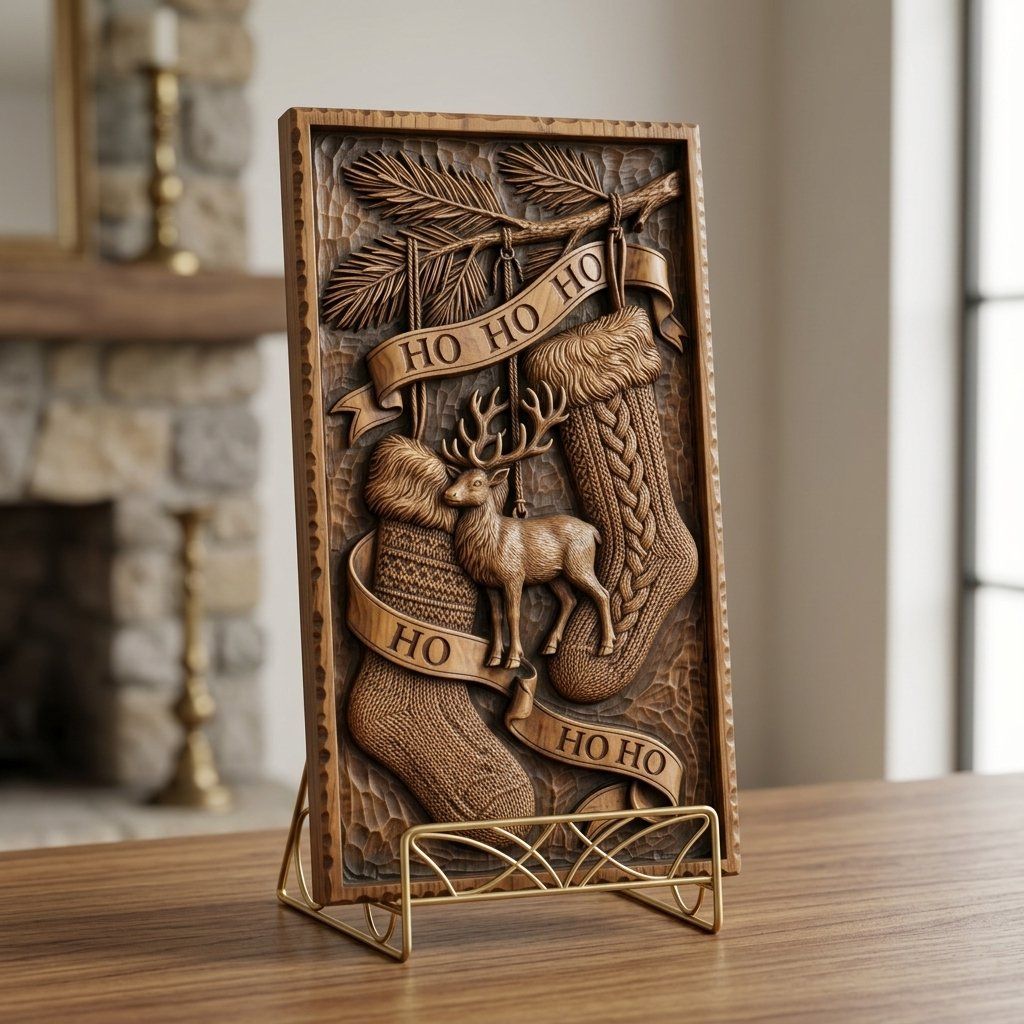 Rustic Christmas Stockings Reindeer CNC Relief STL bas-relief STL — view 13