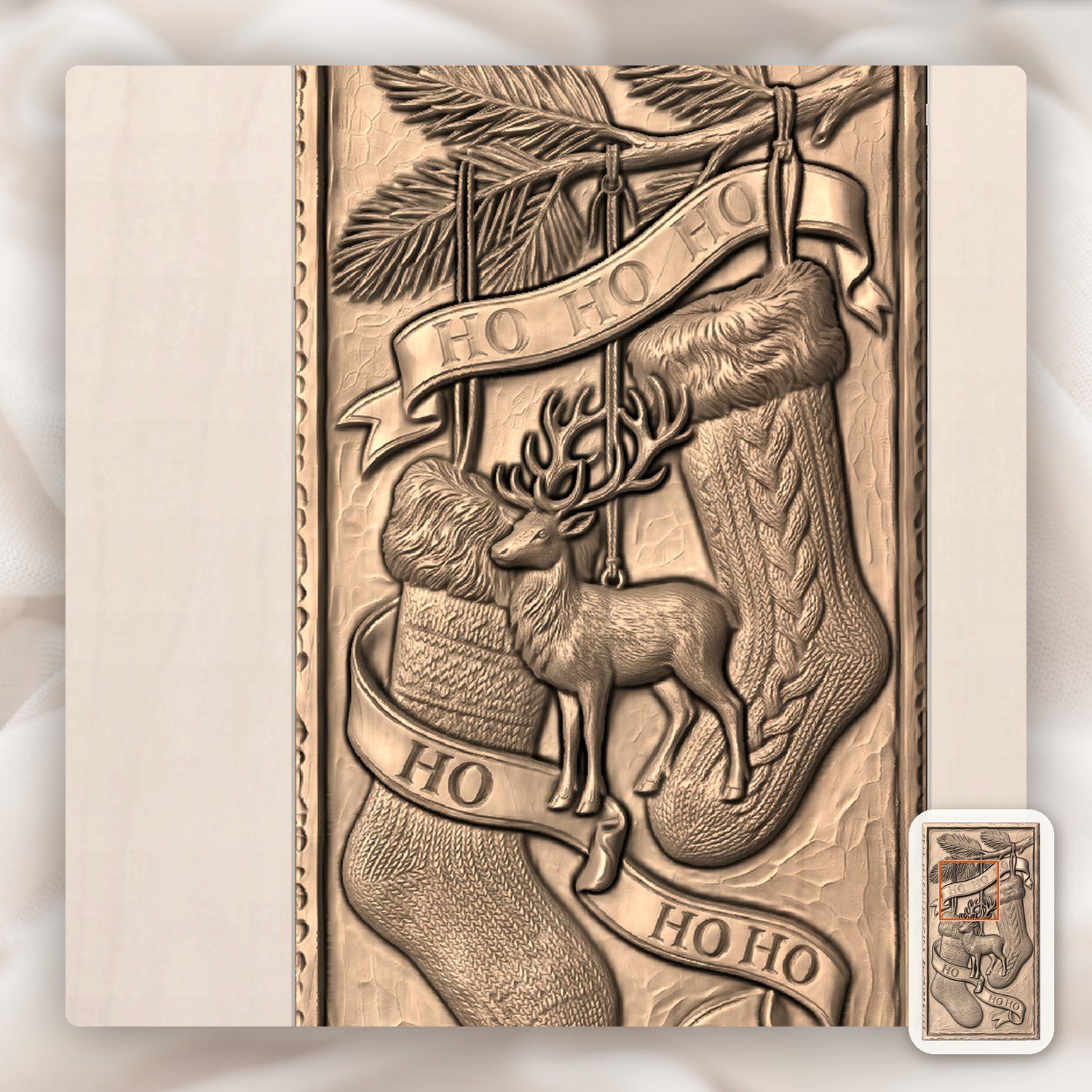 Rustic Christmas Stockings Reindeer CNC Relief STL bas-relief STL — view 4