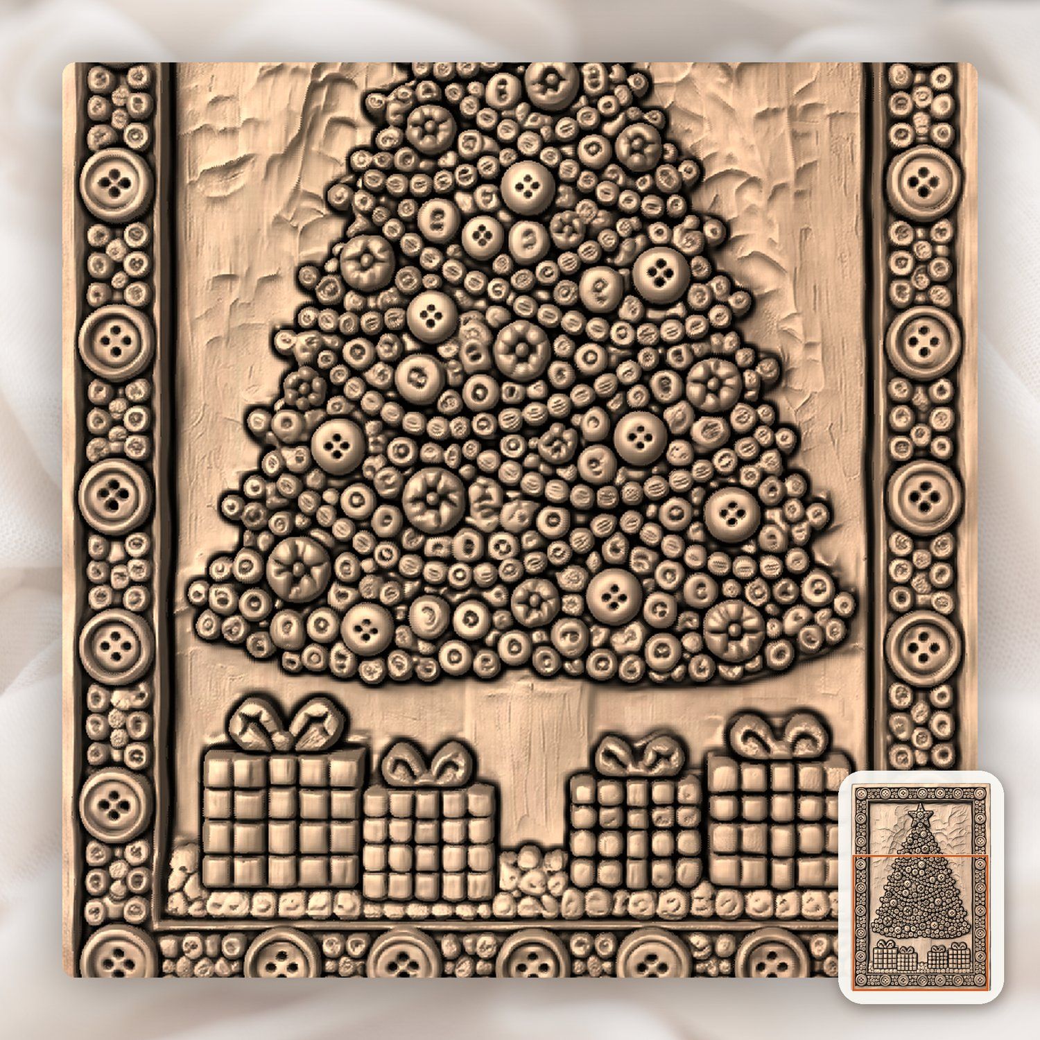 Rustic Christmas Tree Button Art CNC Relief STL bas-relief STL — view 8