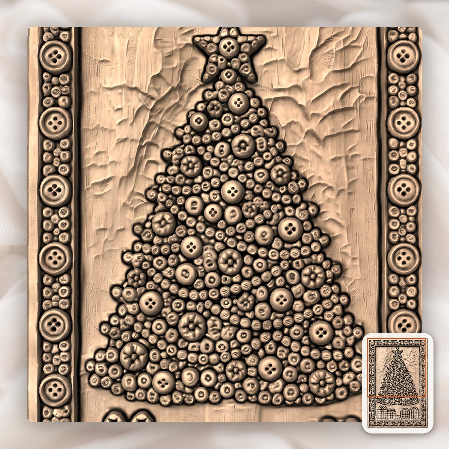 Rustic Christmas Tree Button Art CNC Relief STL bas-relief STL — view 10