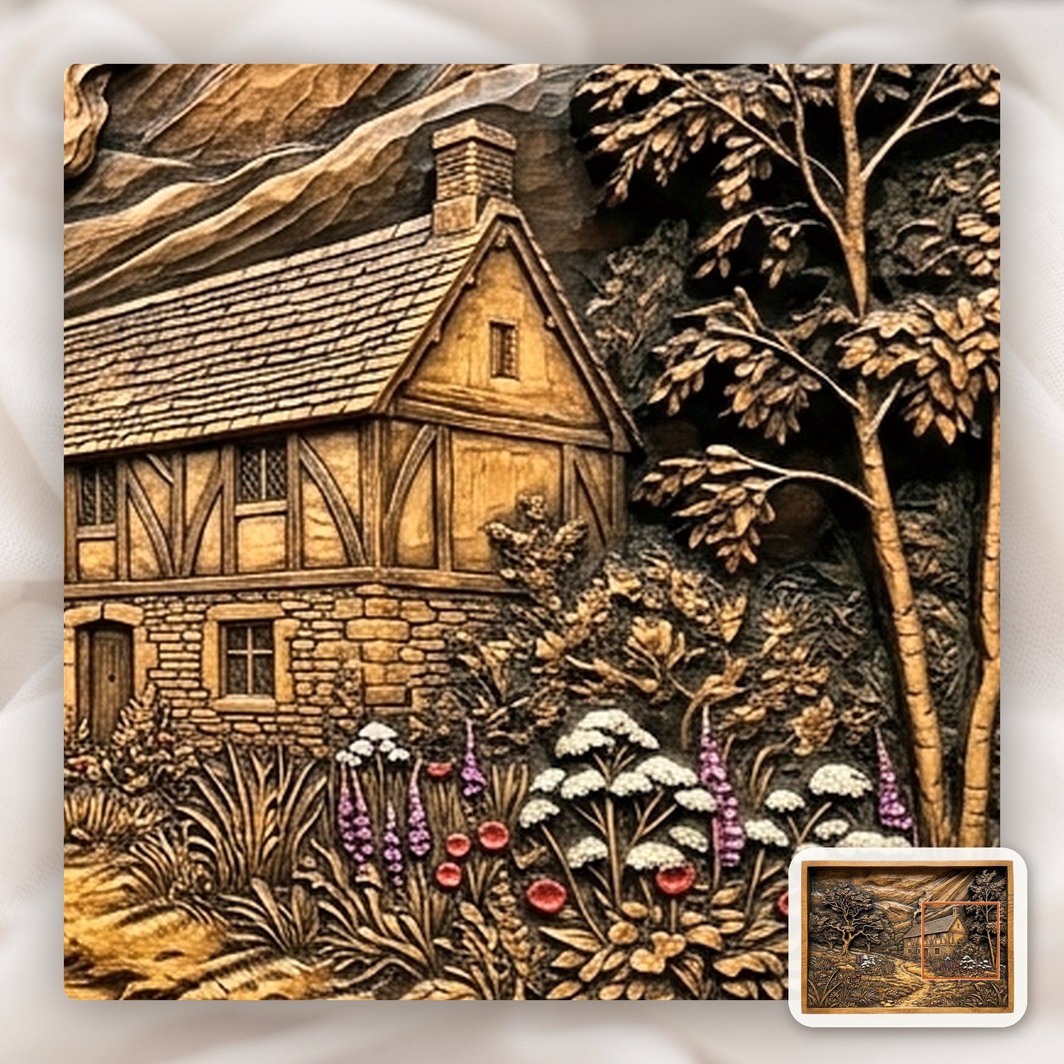 Rustic Country Cottage Scene CNC Relief STL bas-relief STL — view 11