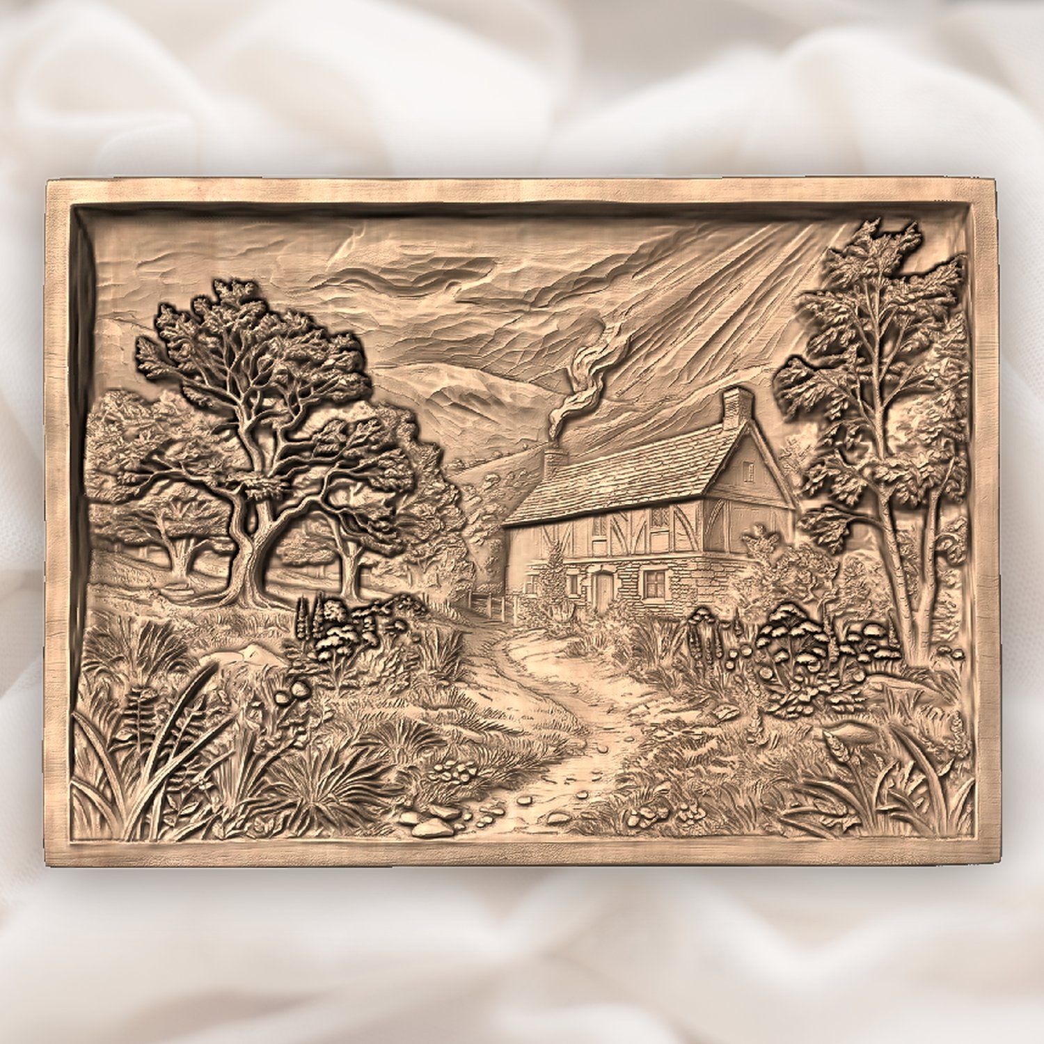 Rustic Country Cottage Scene CNC Relief STL bas-relief STL — view 3
