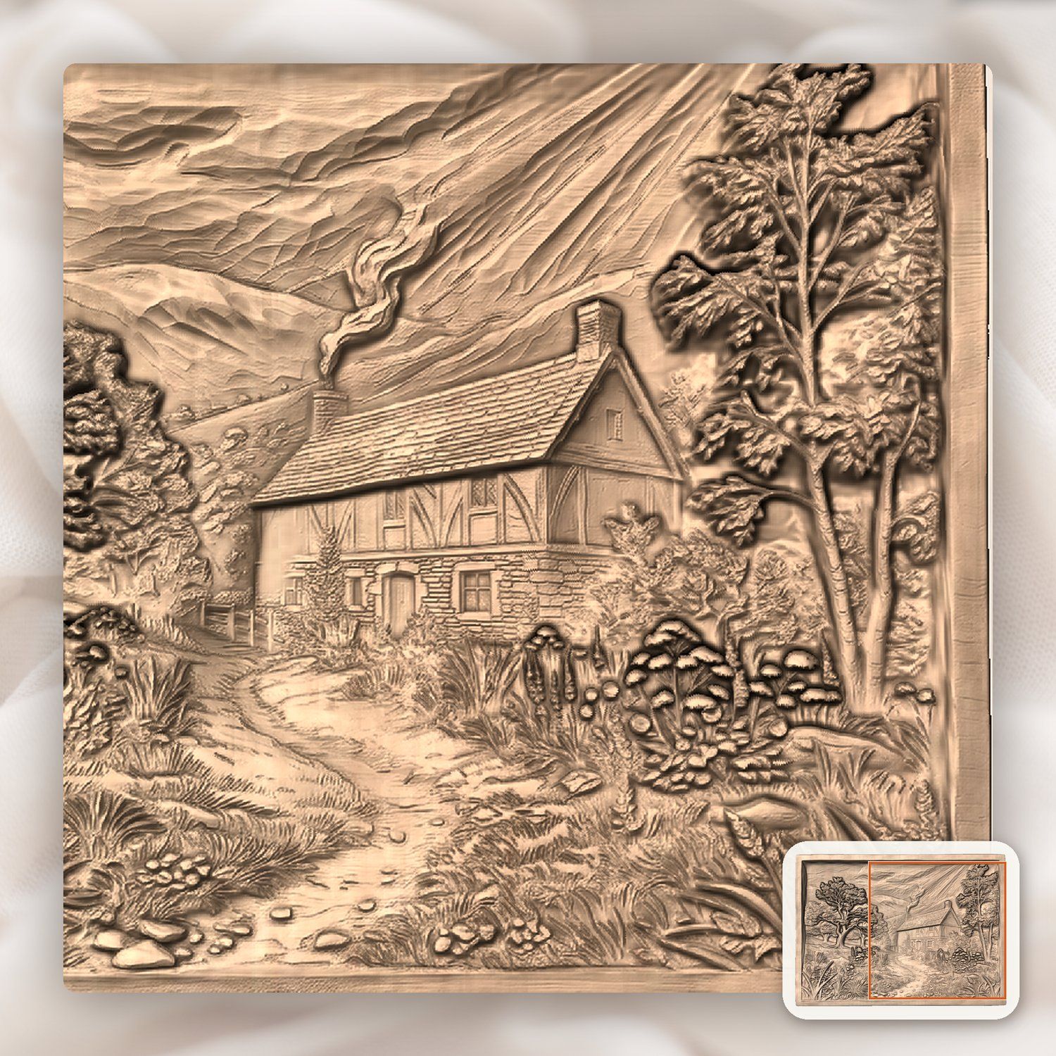 Rustic Country Cottage Scene CNC Relief STL bas-relief STL — view 7
