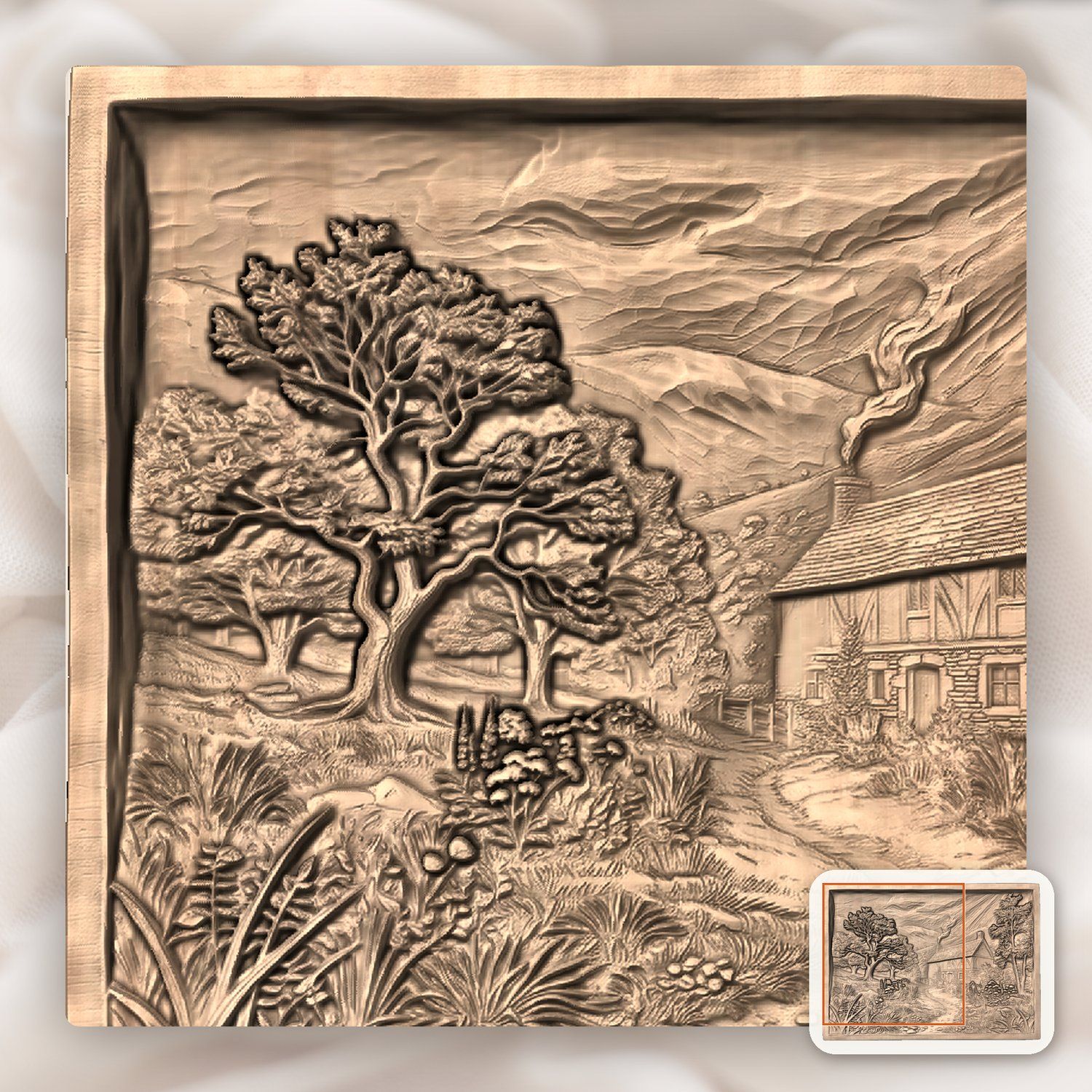 Rustic Country Cottage Scene CNC Relief STL bas-relief STL — view 8