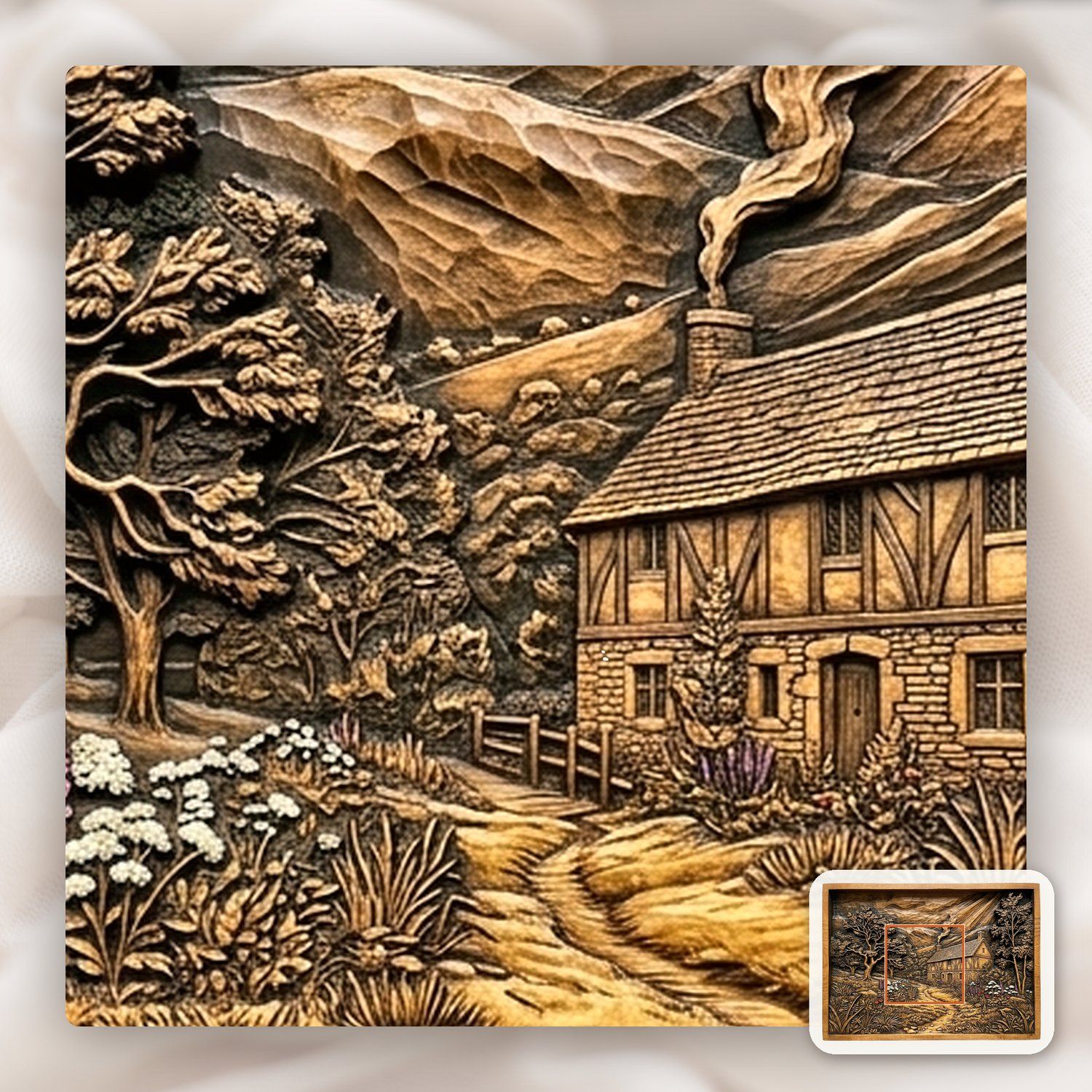Rustic Country Cottage Scene CNC Relief STL bas-relief STL — view 9