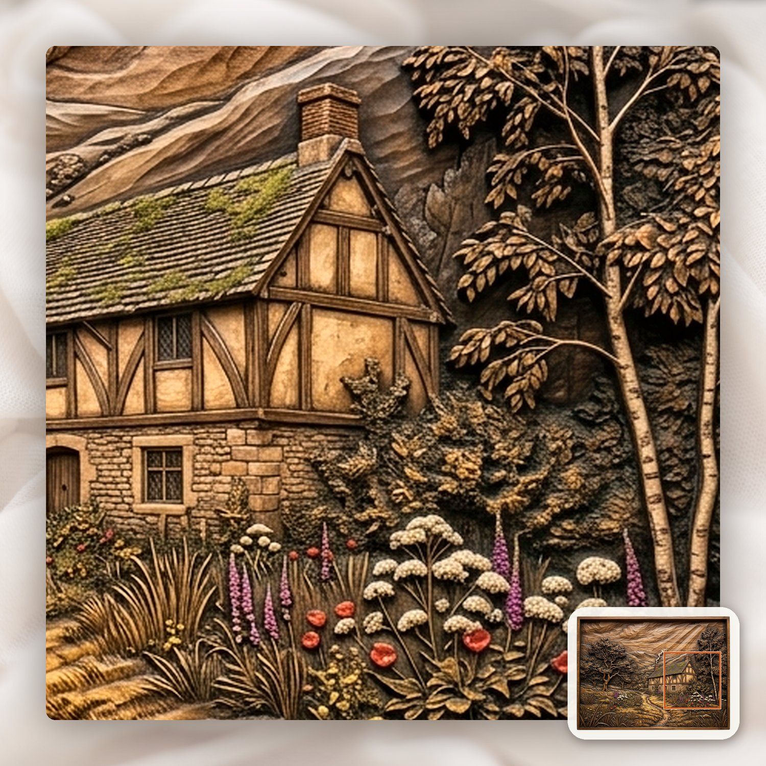 Rustic Countryside Cottage Landscape CNC Relief STL bas-relief STL — view 12