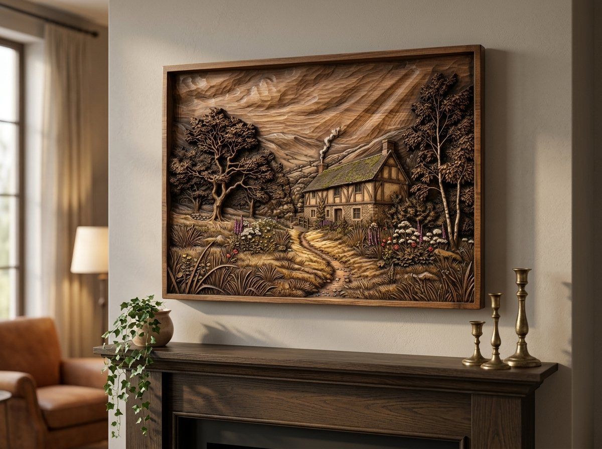 Rustic Countryside Cottage Landscape CNC Relief STL bas-relief STL — view 14