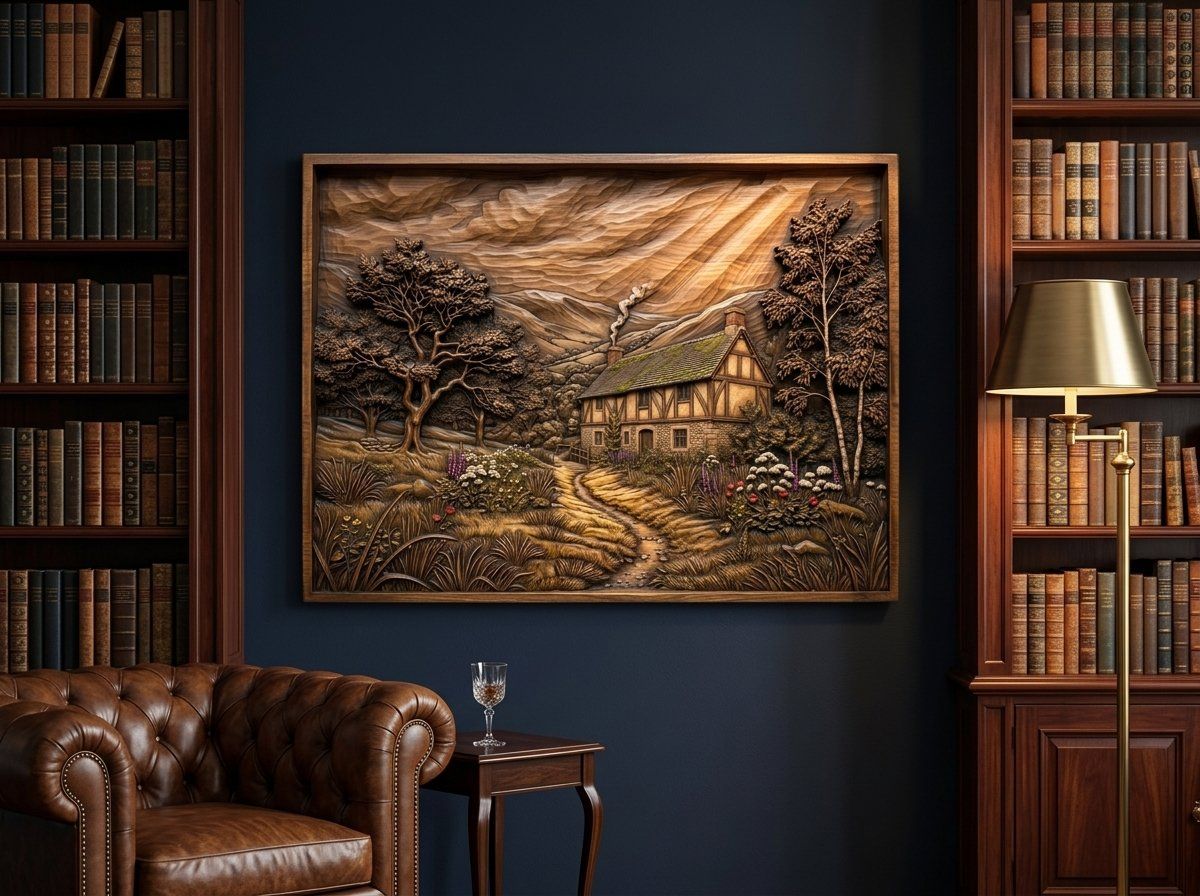 Rustic Countryside Cottage Landscape CNC Relief STL bas-relief STL — view 15