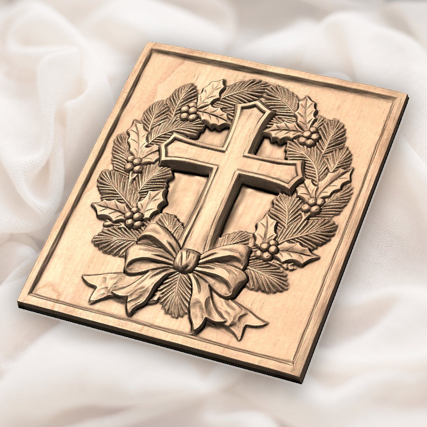 Rustic Cross Holly Wreath CNC Relief STL bas-relief STL — view 5