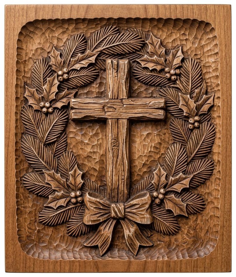 Rustic Cross Wreath CNC Relief STL bas-relief STL — view 12