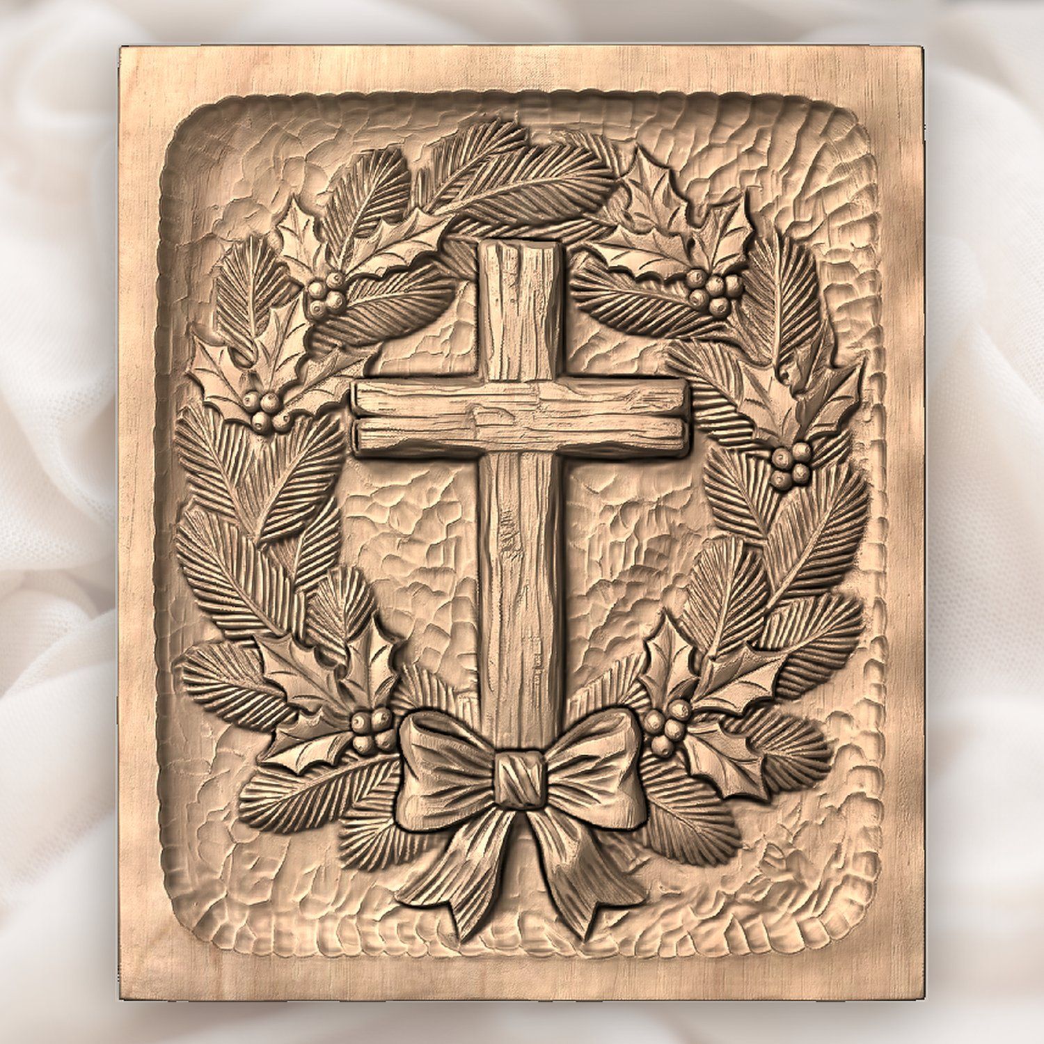 Rustic Cross Wreath CNC Relief STL bas-relief STL — view 4
