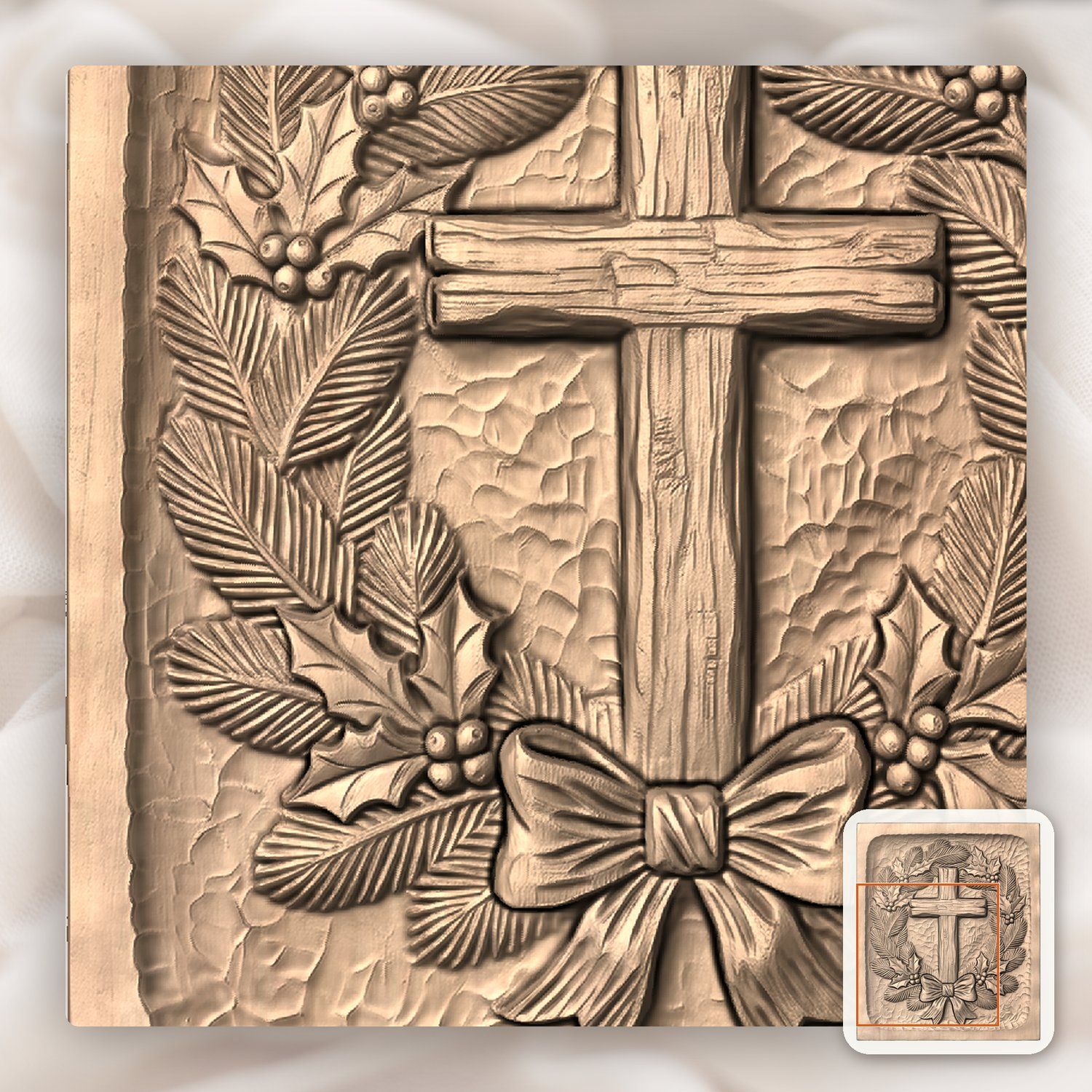 Rustic Cross Wreath CNC Relief STL bas-relief STL — view 6