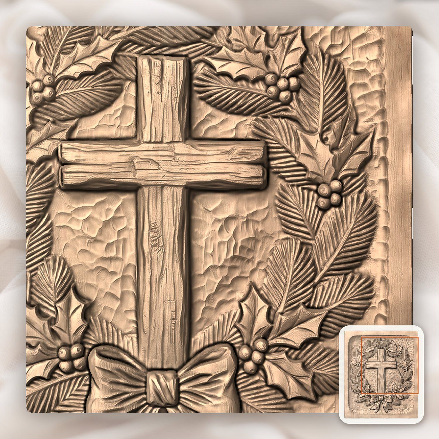 Rustic Cross Wreath CNC Relief STL bas-relief STL — view 7