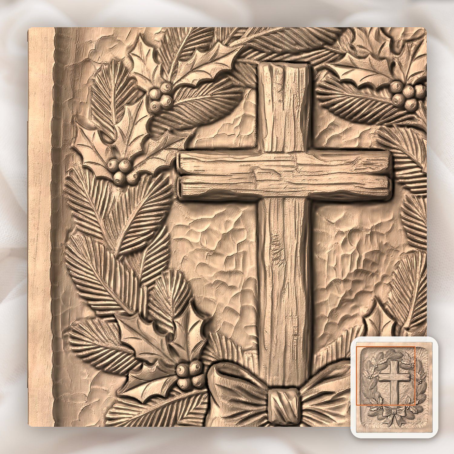 Rustic Cross Wreath CNC Relief STL bas-relief STL — view 8
