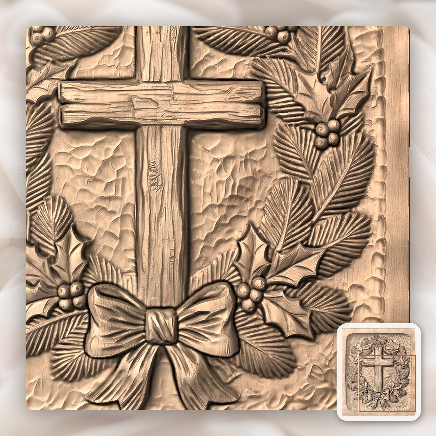 Rustic Cross Wreath CNC Relief STL bas-relief STL — view 9