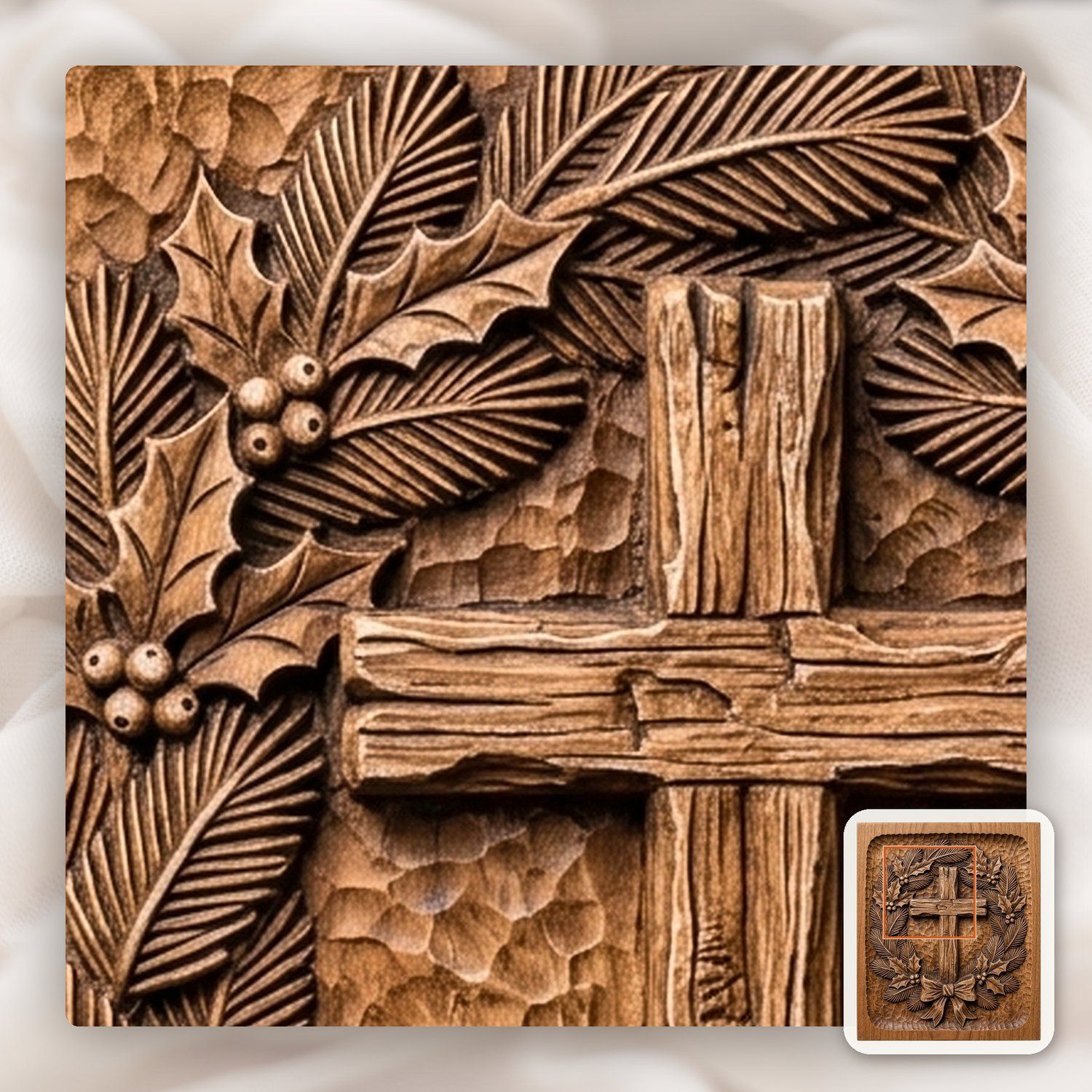 Rustic Cross Wreath CNC Relief STL bas-relief STL — view 10