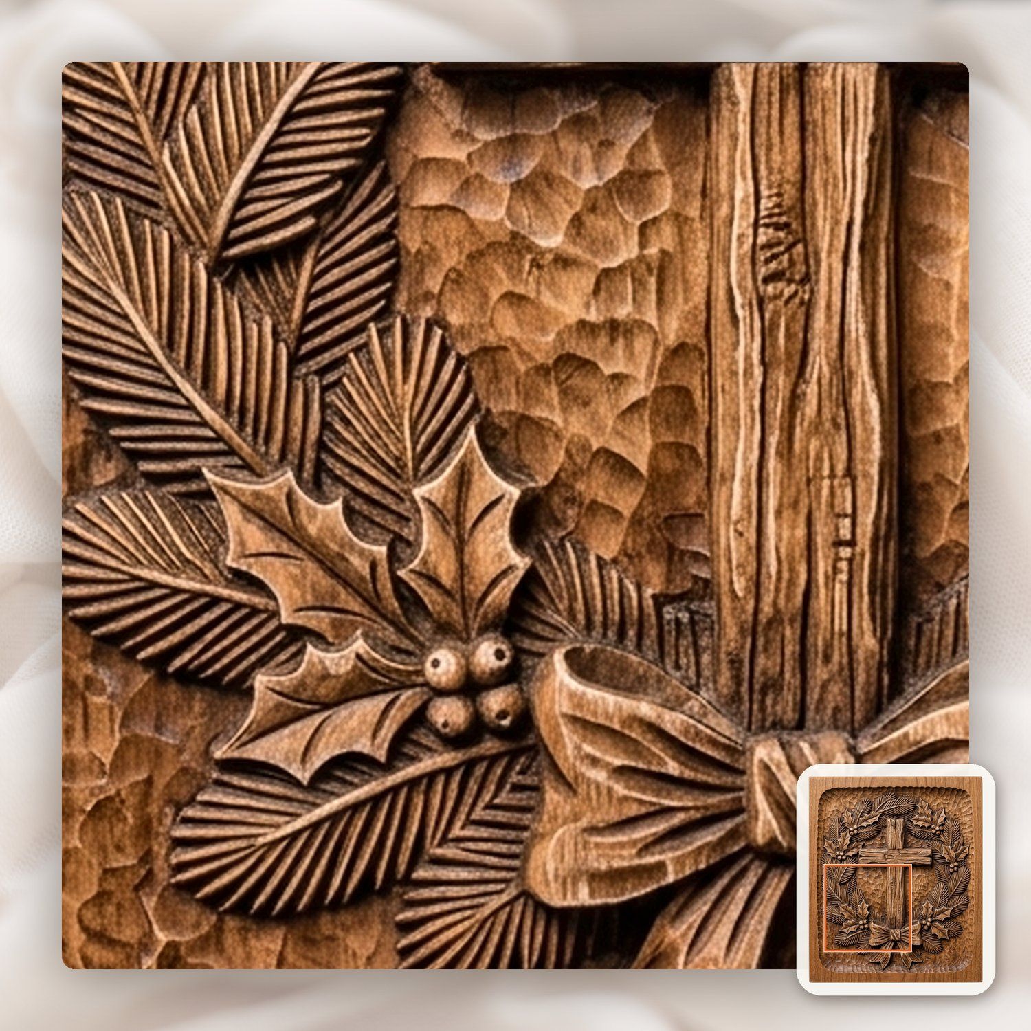 Rustic Cross Wreath CNC Relief STL bas-relief STL — view 11
