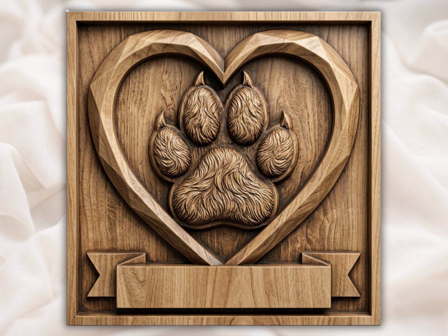 Rustic Dog Paw Heart Memorial CNC Relief STL bas-relief STL — view 2