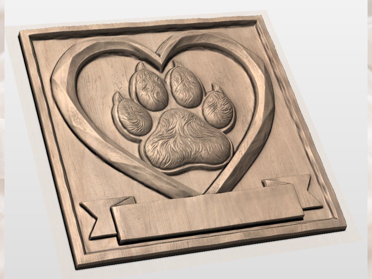 Rustic Dog Paw Heart Memorial CNC Relief STL bas-relief STL — view 3