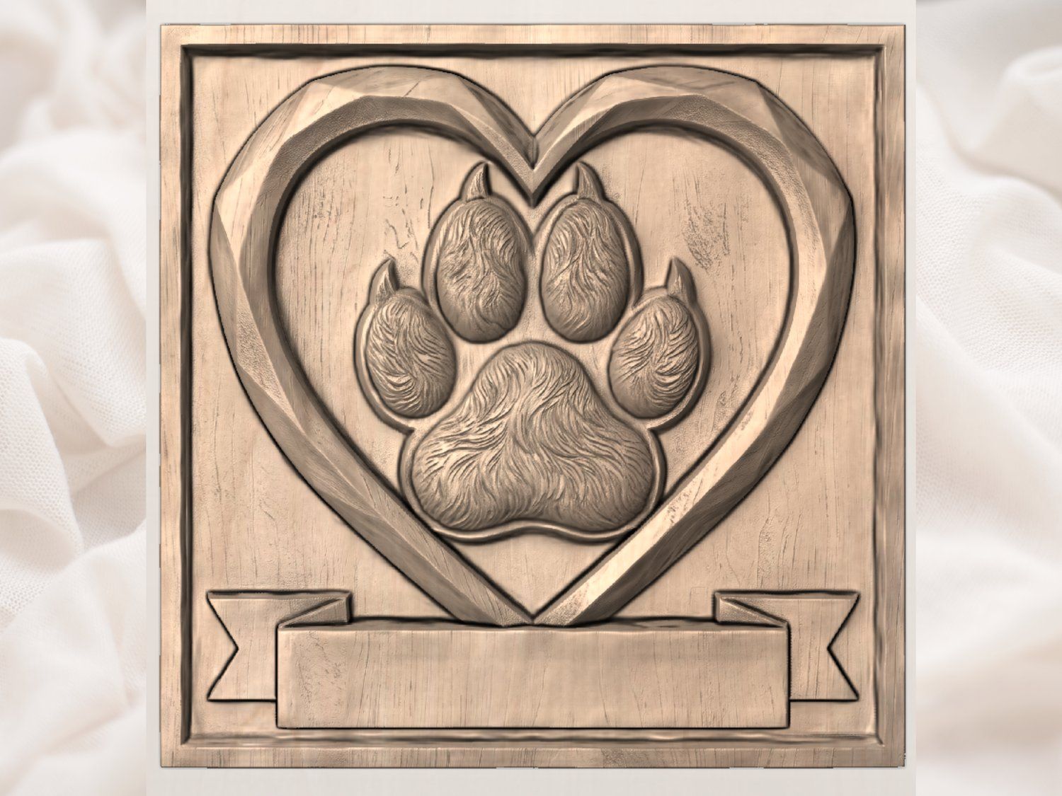 Rustic Dog Paw Heart Memorial CNC Relief STL bas-relief STL — view 4
