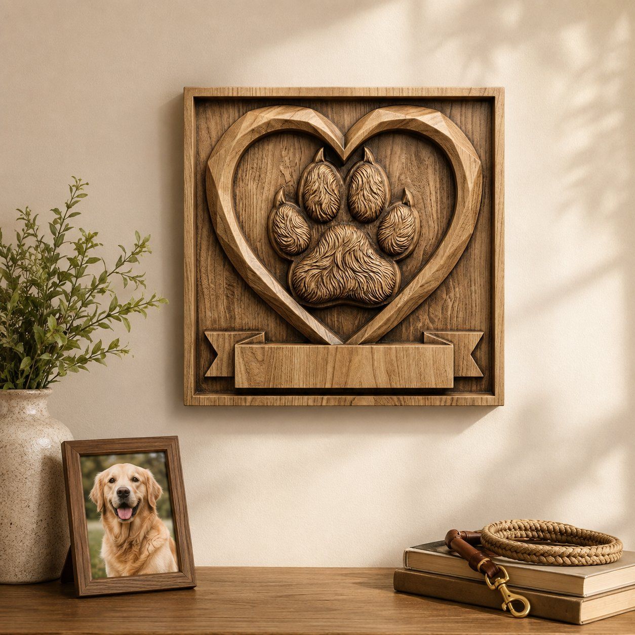 Rustic Dog Paw Heart Memorial CNC Relief STL bas-relief STL — view 6