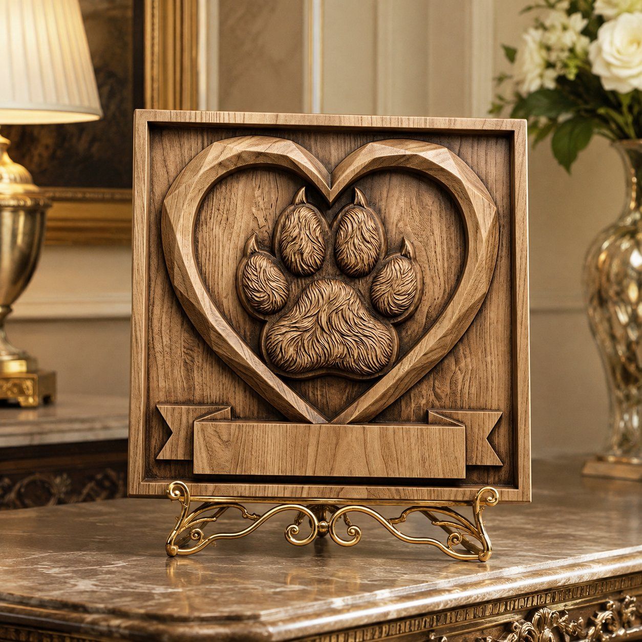 Rustic Dog Paw Heart Memorial CNC Relief STL bas-relief STL — view 7