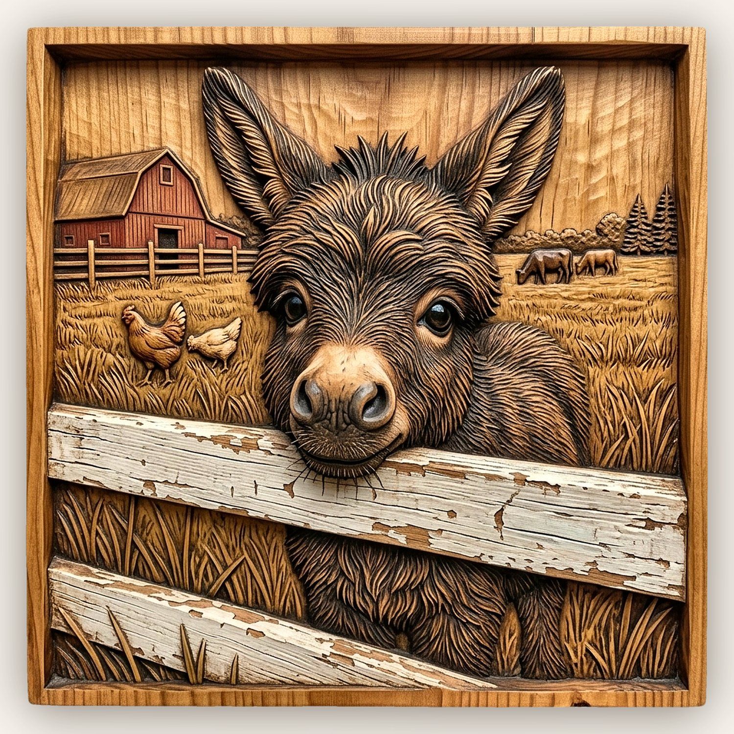 Rustic Farm Donkey CNC Relief STL bas-relief STL design