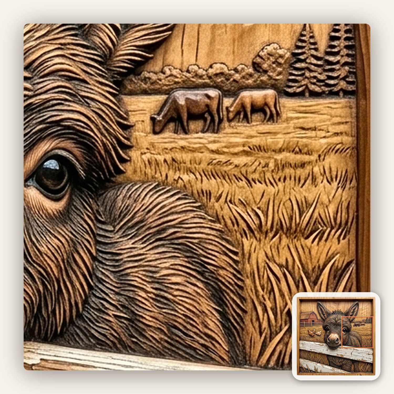 Rustic Farm Donkey CNC Relief STL bas-relief STL — view 12