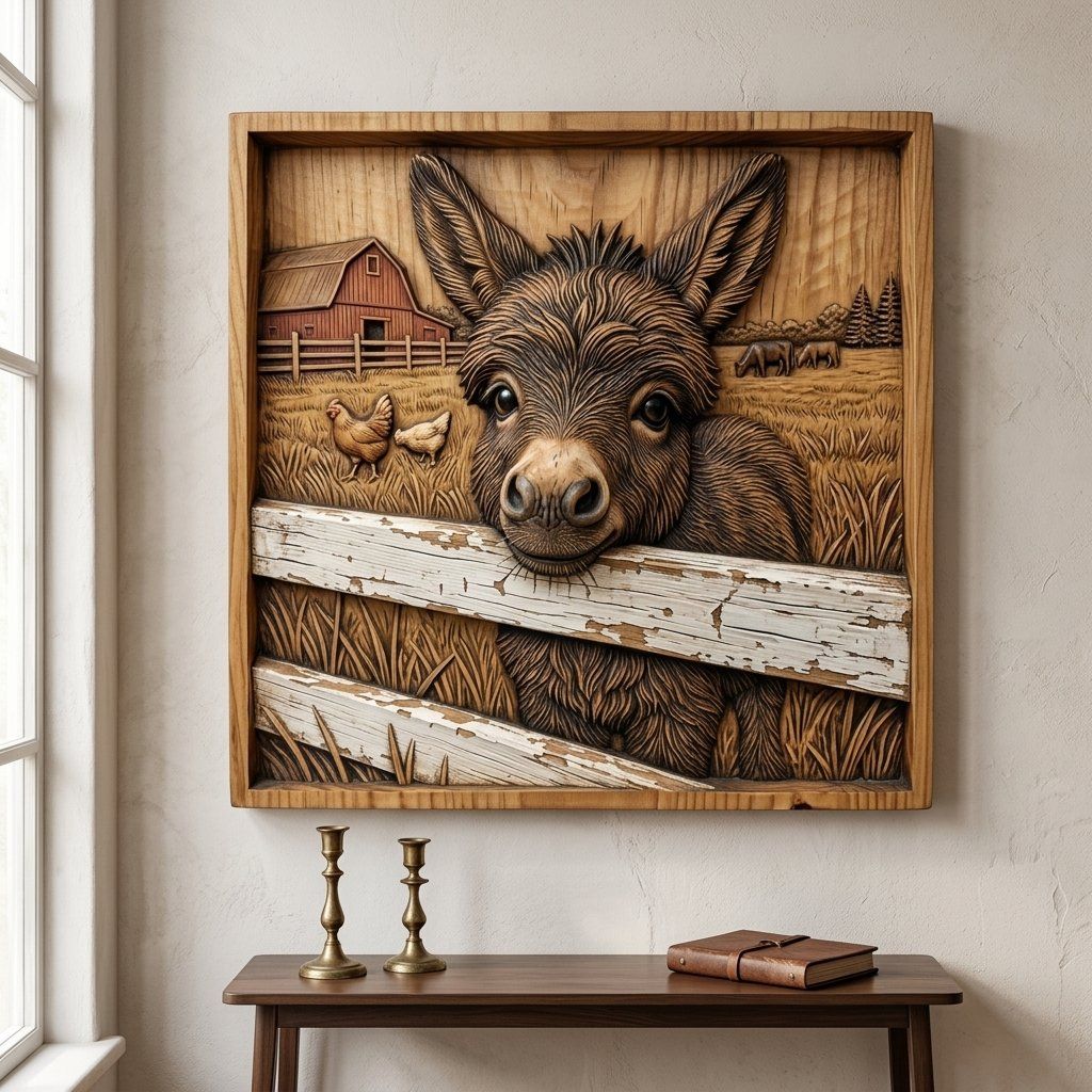 Rustic Farm Donkey CNC Relief STL bas-relief STL — view 14