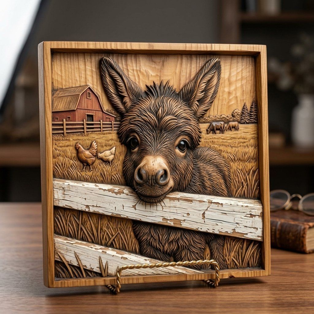 Rustic Farm Donkey CNC Relief STL bas-relief STL — view 3