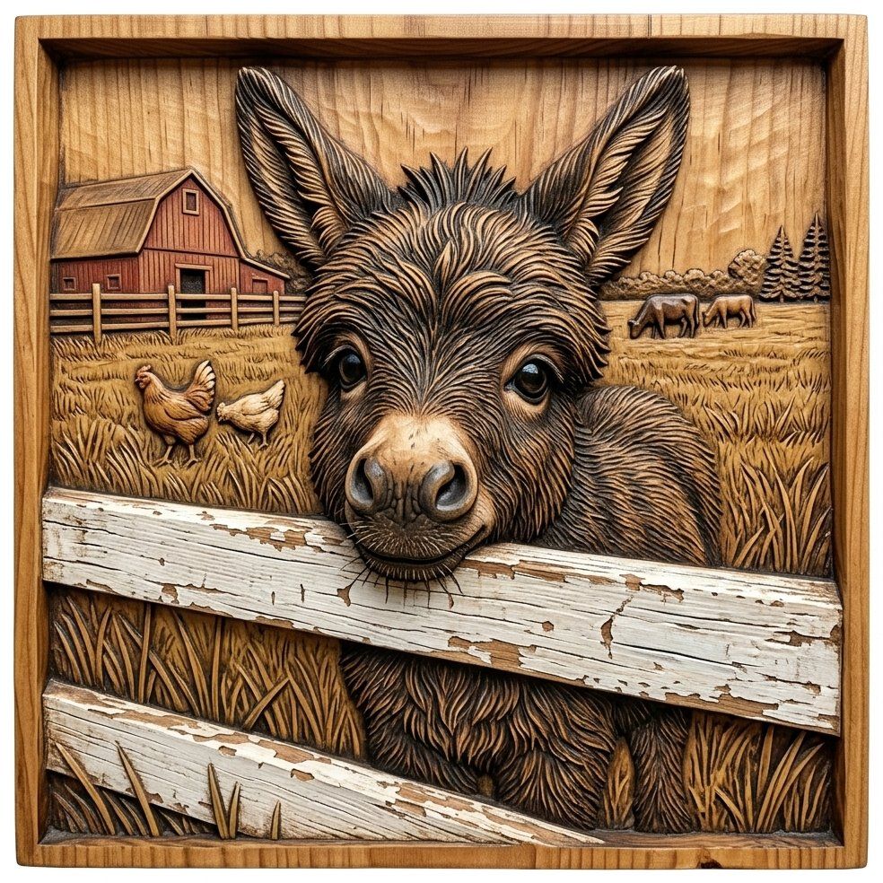Rustic Farm Donkey CNC Relief STL bas-relief STL — view 15