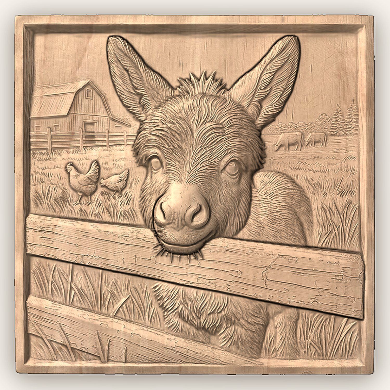 Rustic Farm Donkey CNC Relief STL bas-relief STL — view 4