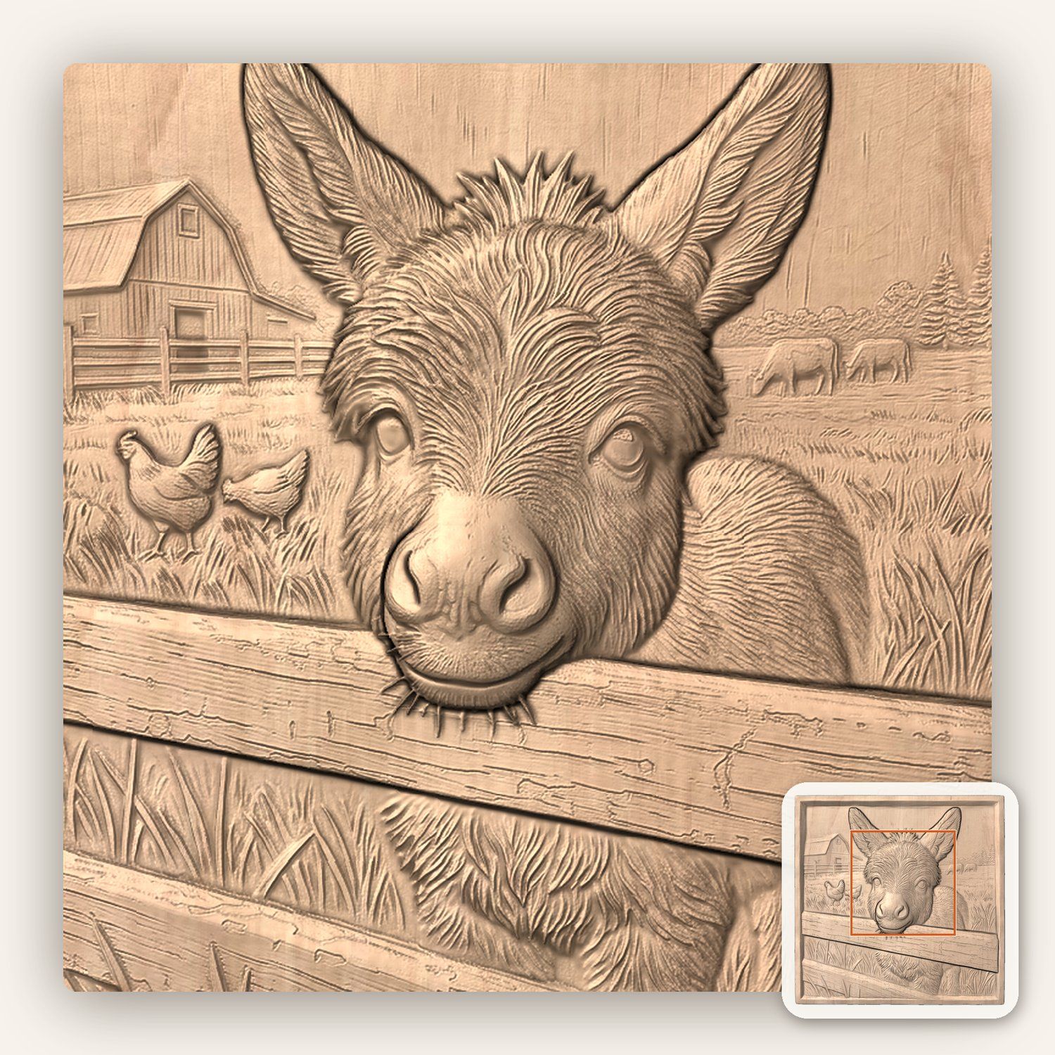 Rustic Farm Donkey CNC Relief STL bas-relief STL — view 6