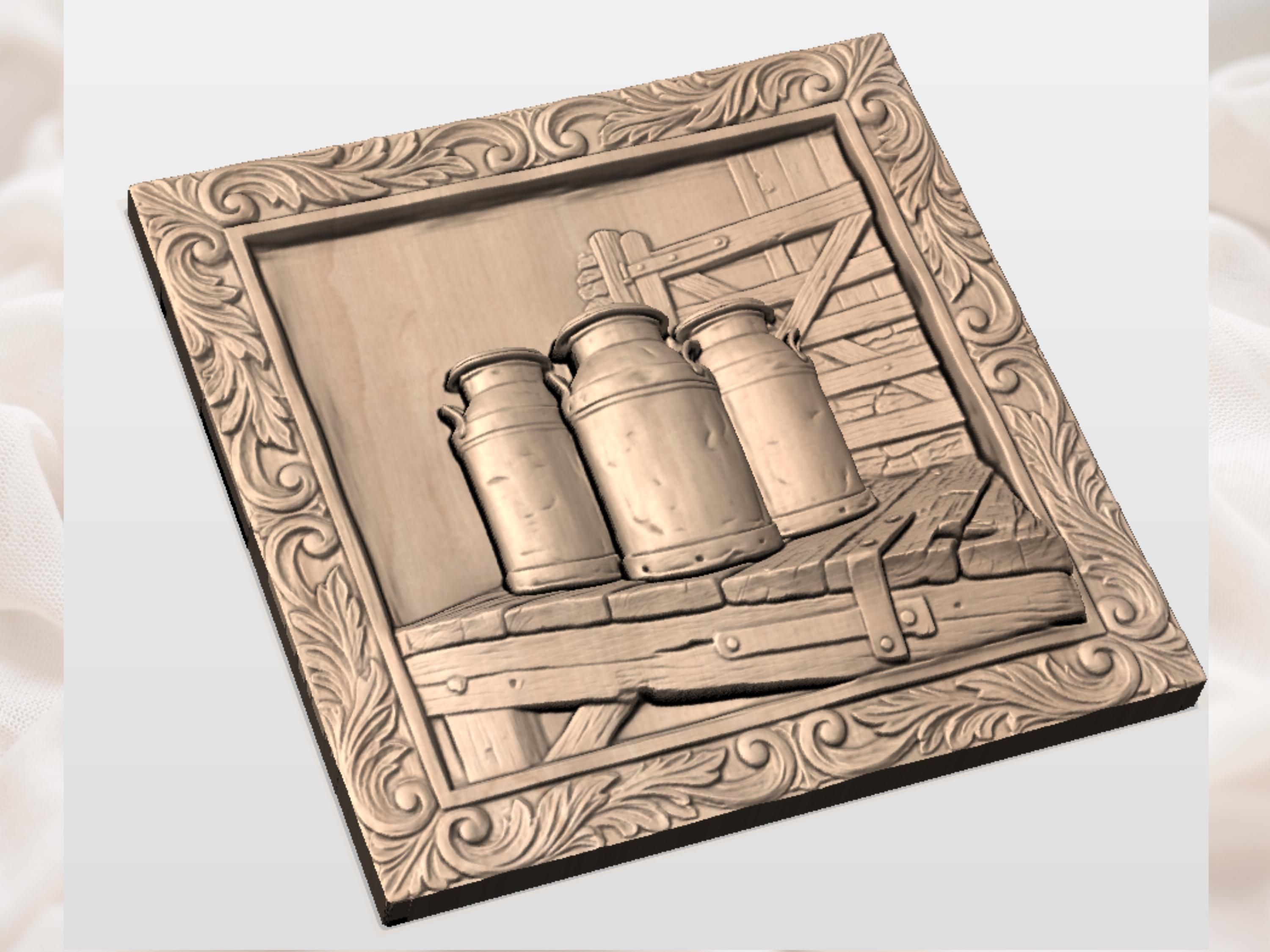 Rustic Farmhouse Milk Cans CNC relief bas-relief STL — view 2