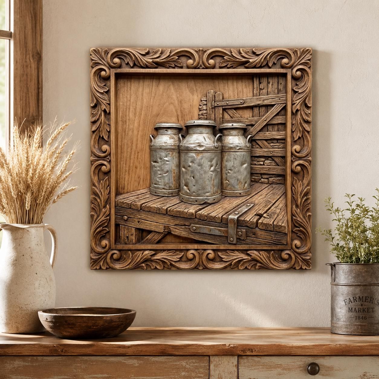 Rustic Farmhouse Milk Cans CNC relief bas-relief STL — view 4