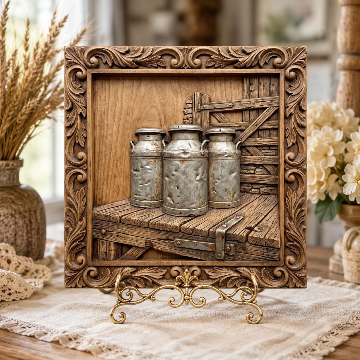 Rustic Farmhouse Milk Cans CNC relief bas-relief STL — view 5