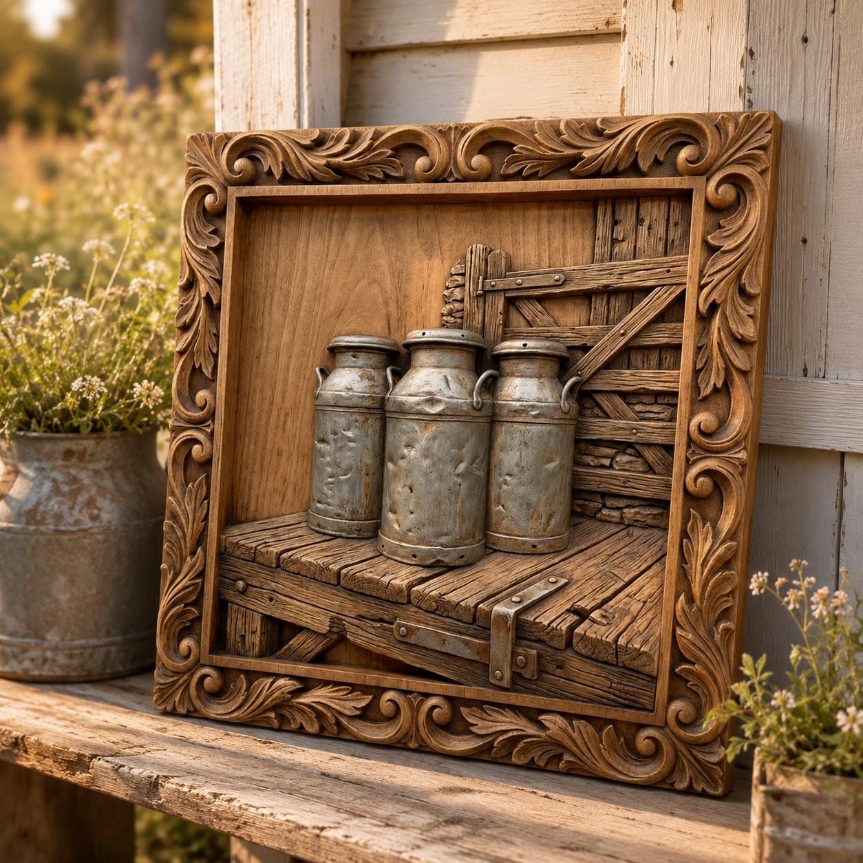 Rustic Farmhouse Milk Cans CNC relief bas-relief STL — view 6