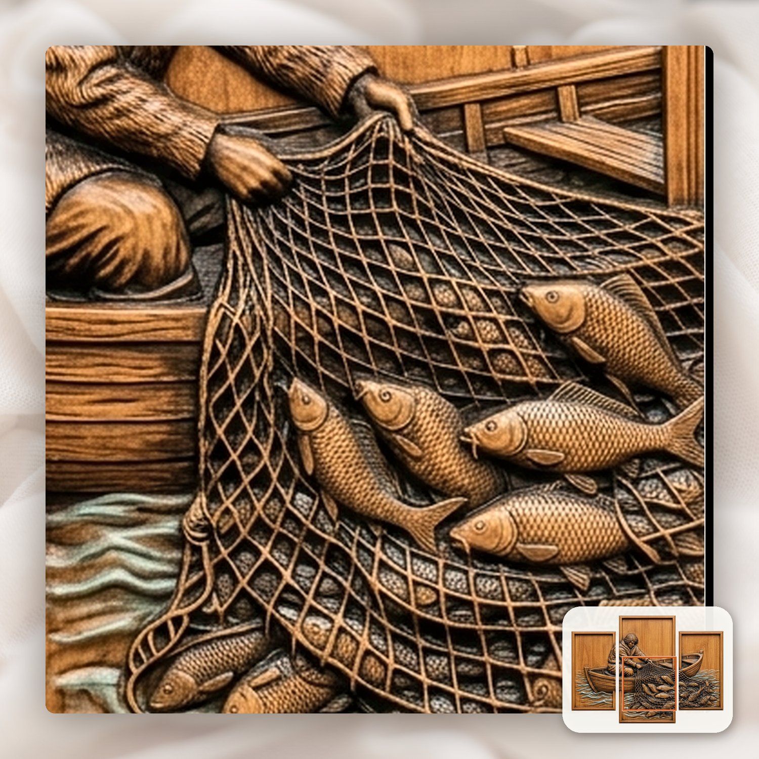 Rustic Fisherman Rowboat 3 Stepped Vertical Decor Panels CNC Relief STL bas-relief STL — view 8