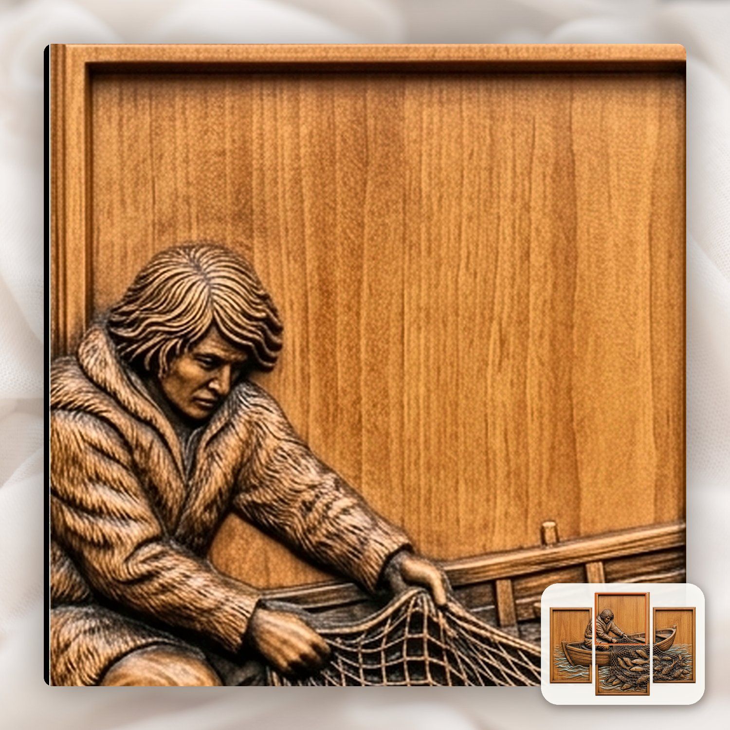 Rustic Fisherman Rowboat 3 Stepped Vertical Decor Panels CNC Relief STL bas-relief STL — view 9
