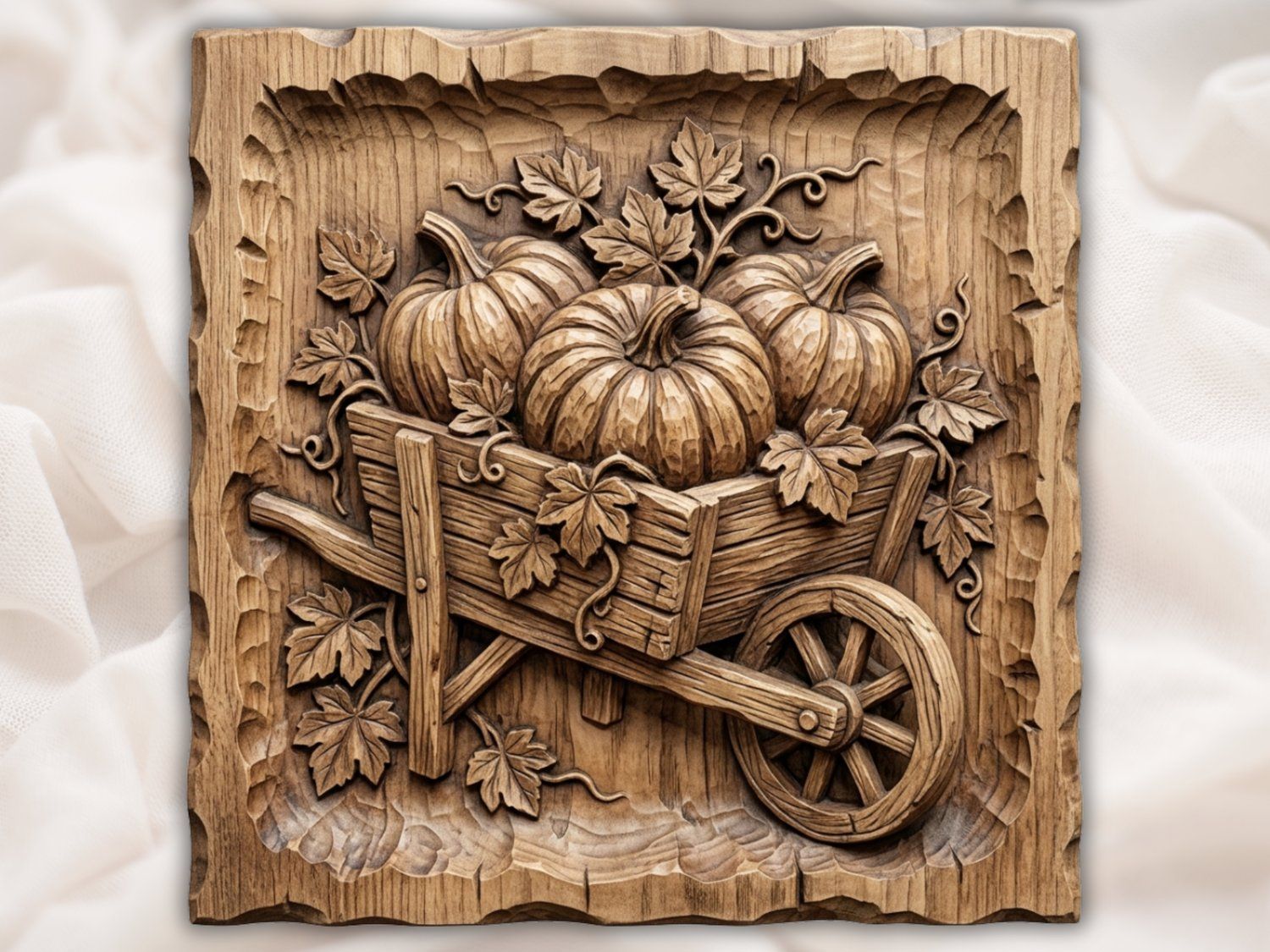 Rustic Harvest Pumpkins Wheelbarrow CNC Relief STL bas-relief STL — view 2