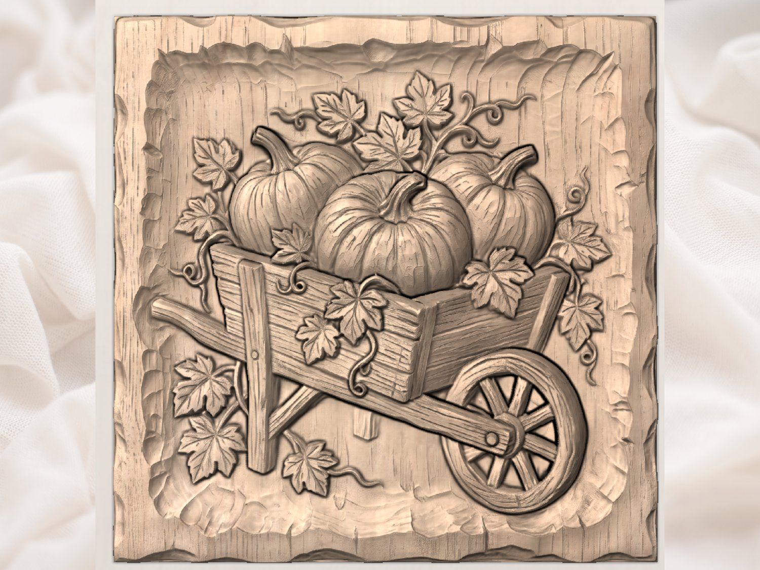 Rustic Harvest Pumpkins Wheelbarrow CNC Relief STL bas-relief STL — view 3