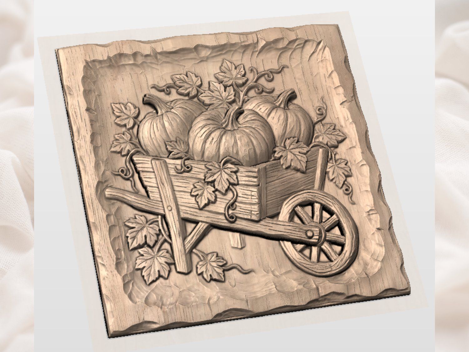 Rustic Harvest Pumpkins Wheelbarrow CNC Relief STL bas-relief STL — view 4