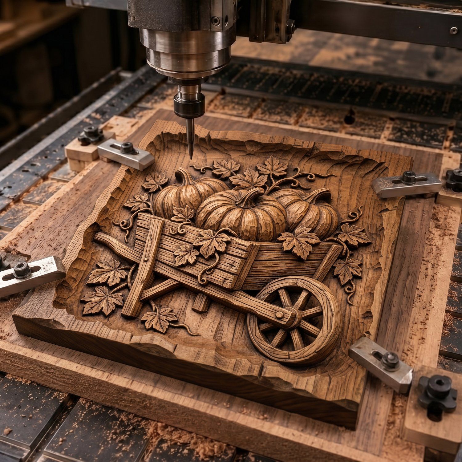 Rustic Harvest Pumpkins Wheelbarrow CNC Relief STL bas-relief STL — view 5