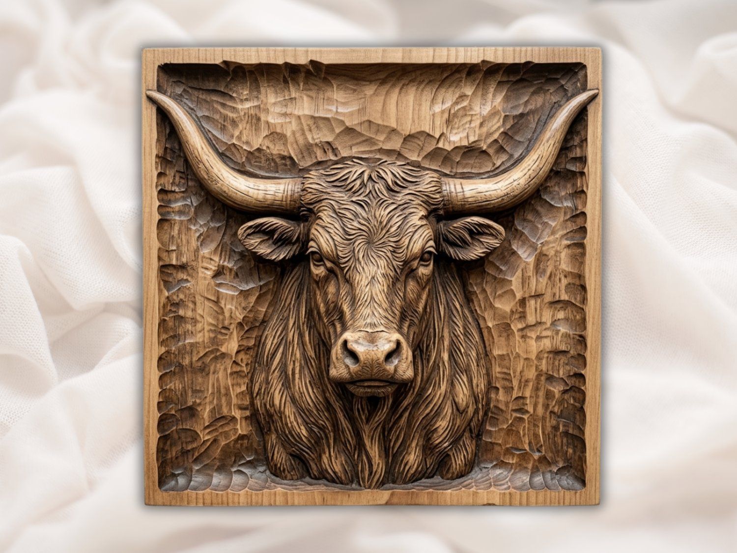 Rustic Highland Bull Wall Art Panel bas-relief STL — view 2