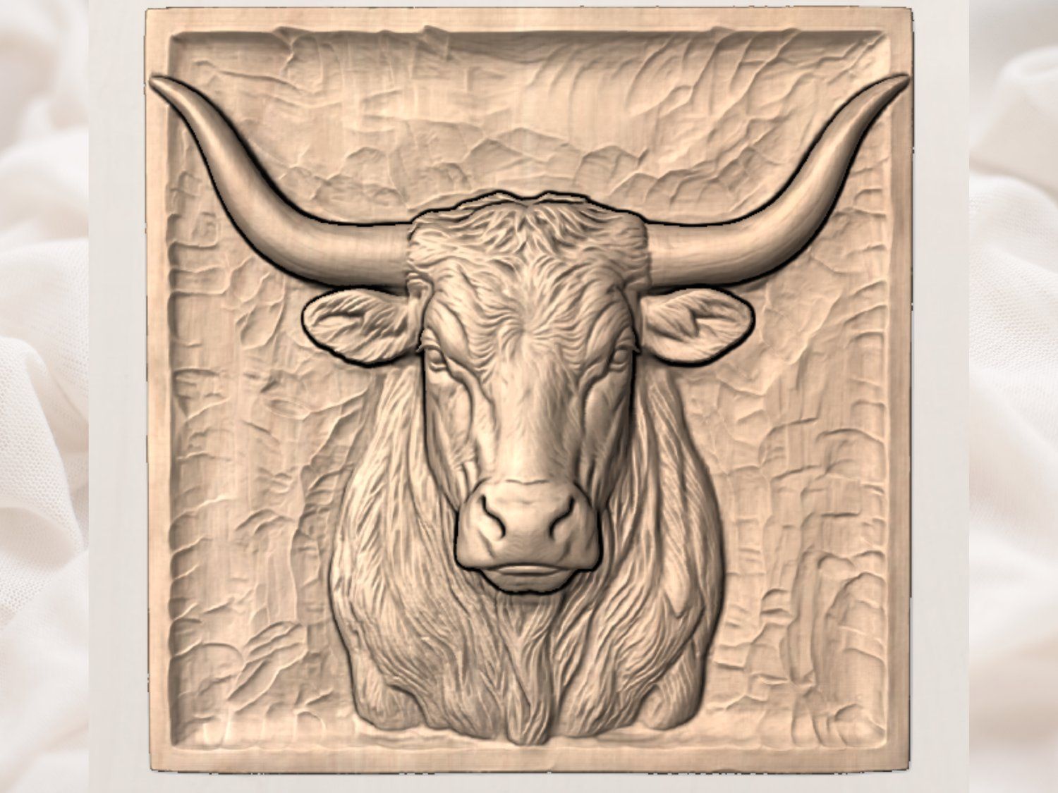 Rustic Highland Bull Wall Art Panel bas-relief STL — view 3