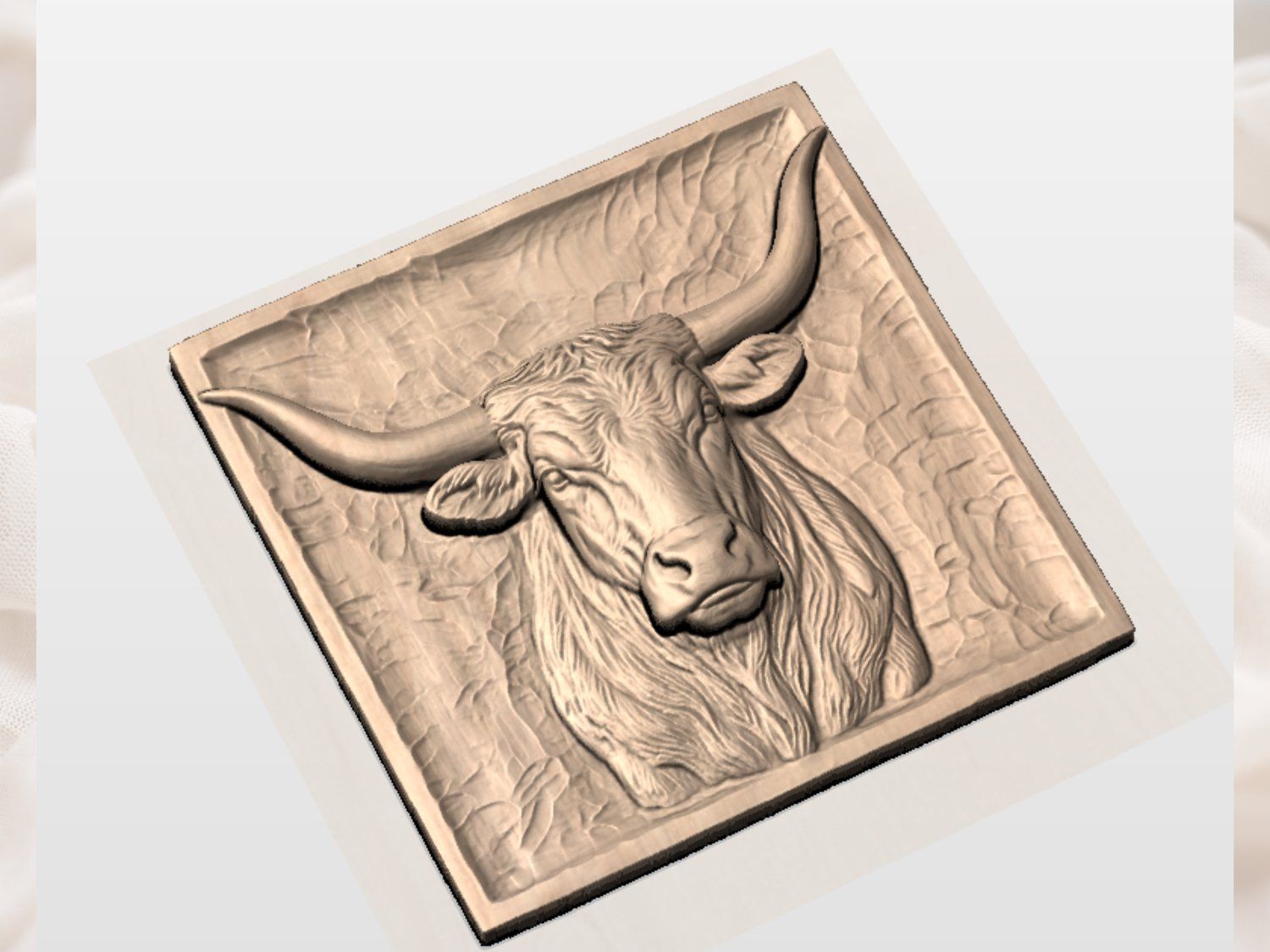 Rustic Highland Bull Wall Art Panel bas-relief STL — view 4