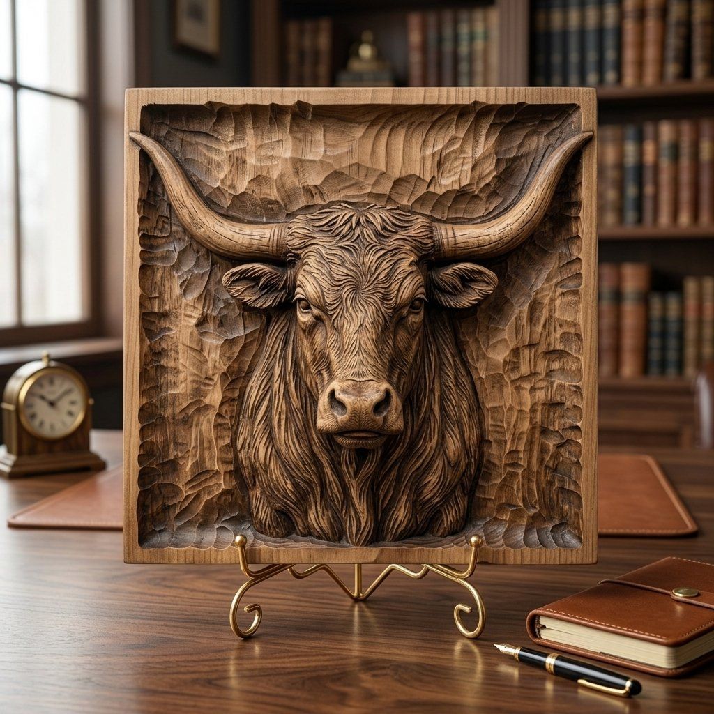 Rustic Highland Bull Wall Art Panel bas-relief STL — view 6