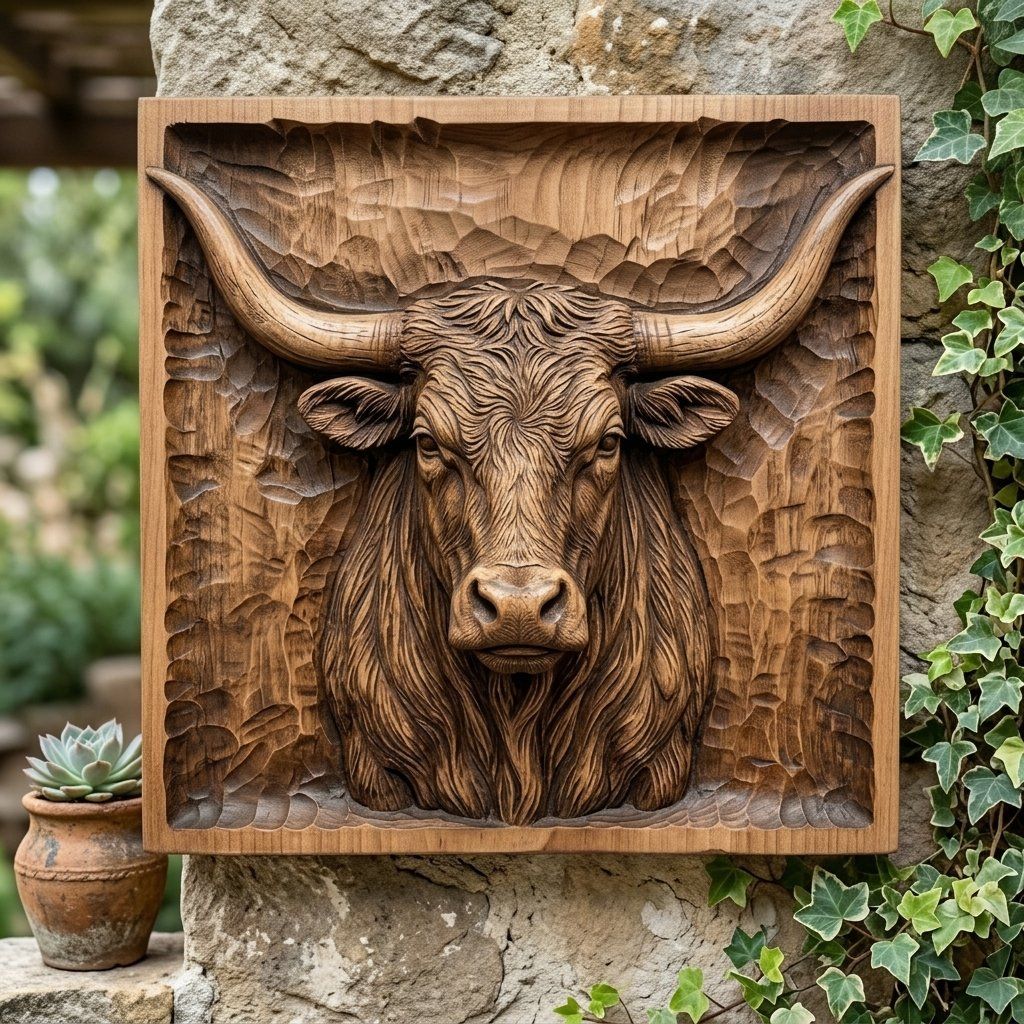 Rustic Highland Bull Wall Art Panel bas-relief STL — view 7