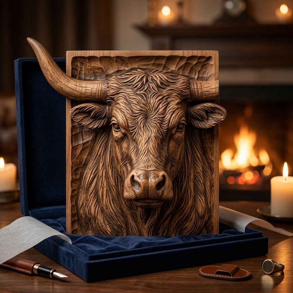 Rustic Highland Bull Wall Art Panel bas-relief STL — view 8