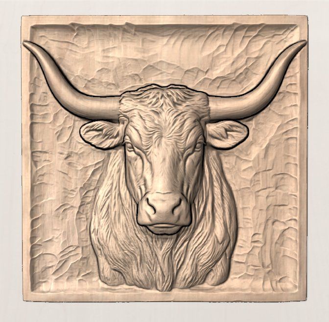 Rustic Highland Bull Wall Art Panel bas-relief STL — view 9